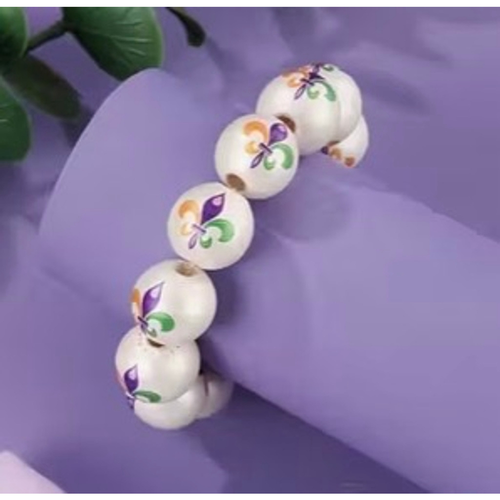 Mardi Gras Fleur de Lis Beaded Stretch Bracelet